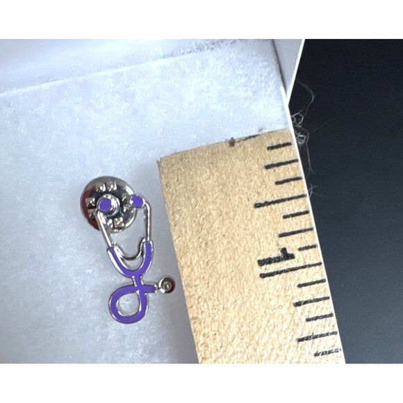 Unique Metal Doctors Nurses Mini Stethoscope Shaped Brooches Purple NEW - Picture 4 of 4